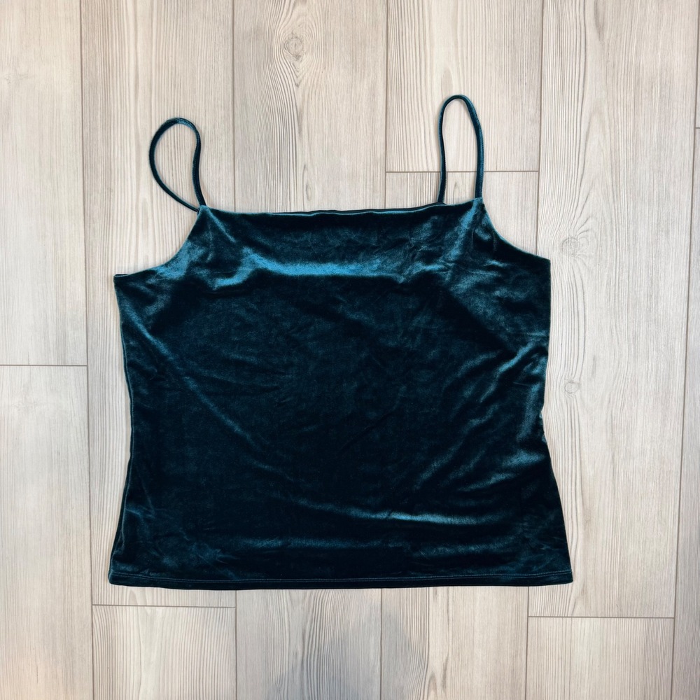 Banana Republic Teal Green Velvet Camisole Square Neck Spaghetti Strap XXL